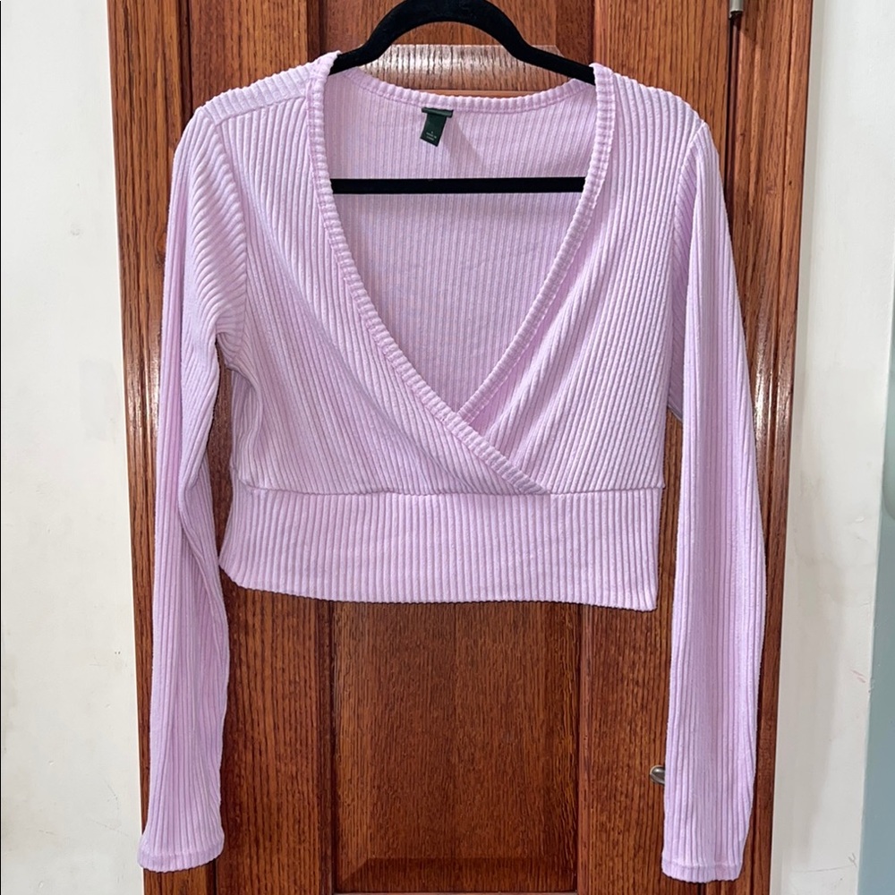 Lavender Ribbed Faux Wrap Top